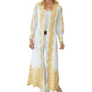 Soft Surroundings yellow Embroidered White Kaftan Maxi Dress Size 14 Womens